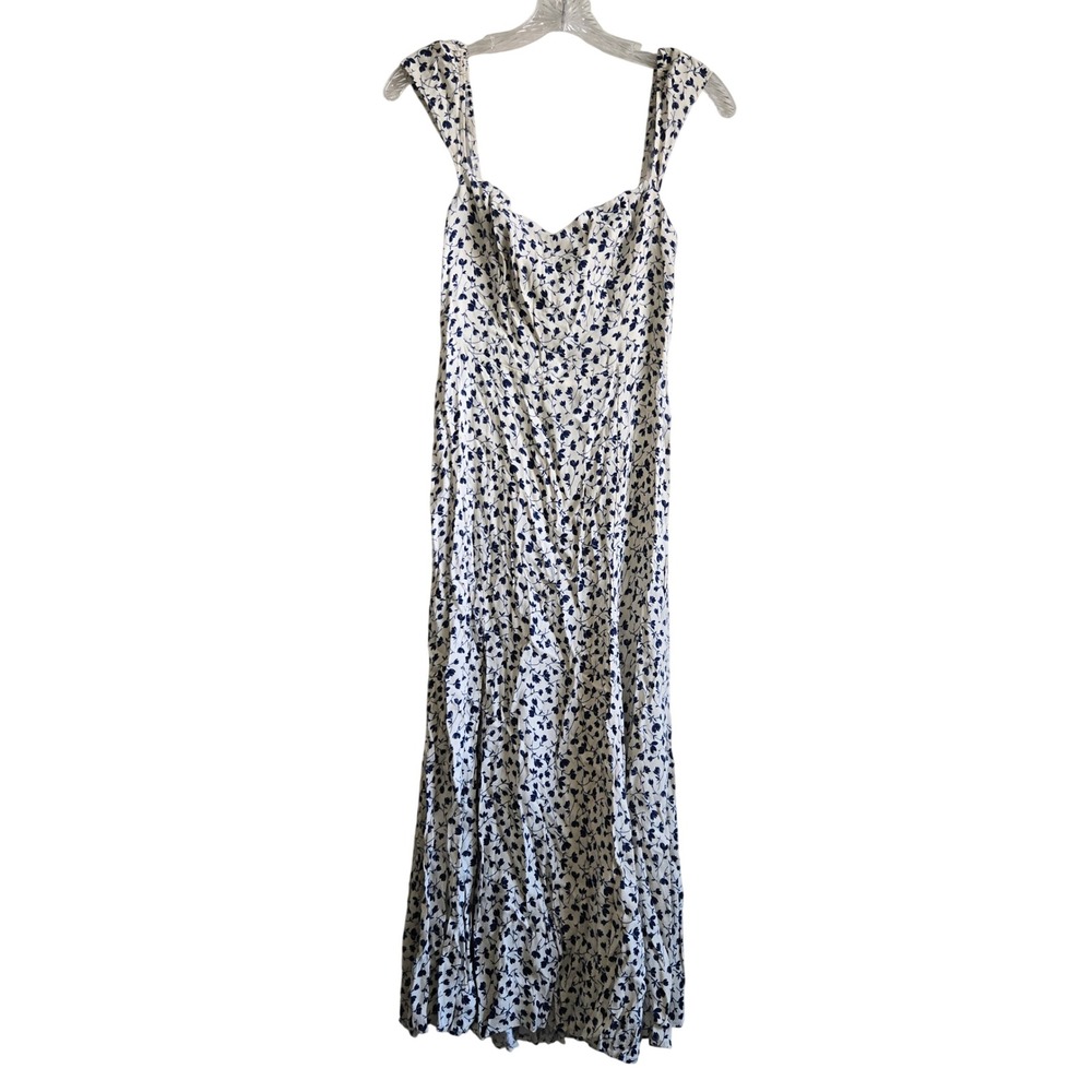 Reformation 4 Midi Bryson Dress Womens White Blue Floral Smocked Back Sweetheart